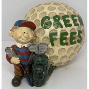 Vintage Golf Green Fees Piggy Bank Ceramic Boy Golfer Coin Saver 7" Tall